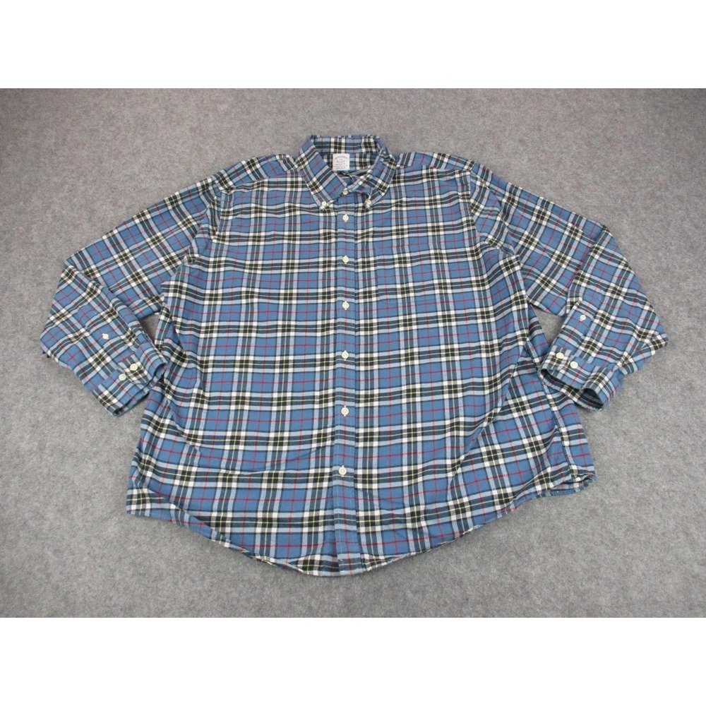 Brooks Brothers Shirt Mens 2XL XXL Blue Plaid Flannel Button Down Regent Fit